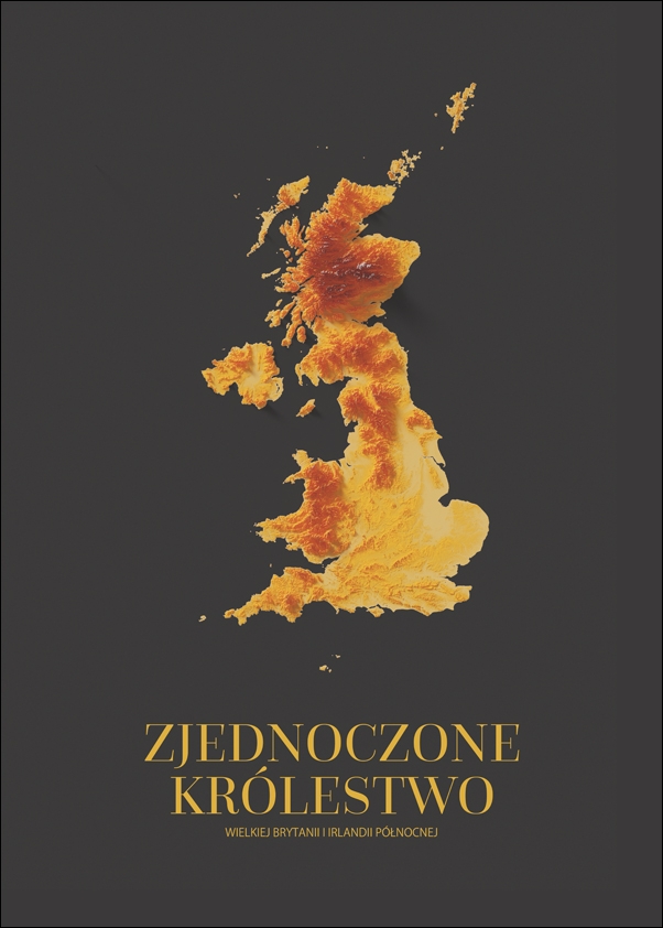 UK mapa złota - plakat Wymiar do wyboru: 60x80 cm