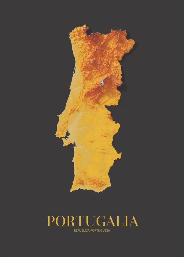 Portugalia mapa złota - plakat Wymiar do wyboru: 50x70 cm