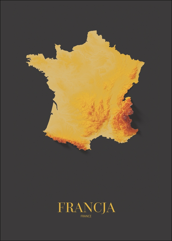 Francja mapa złota - plakat Wymiar do wyboru: 50x70 cm