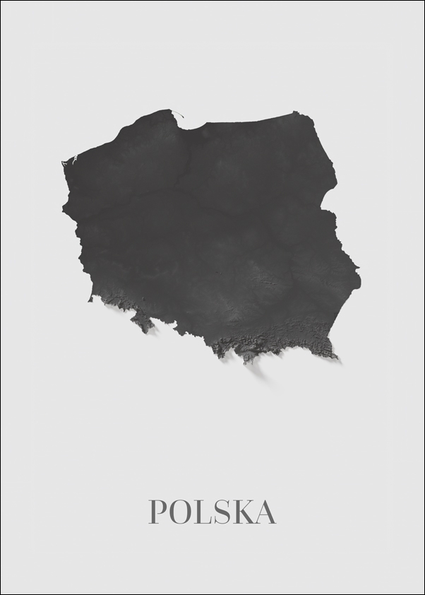 Polska mapa czarno biała - plakat Wymiar do wyboru: 50x70 cm