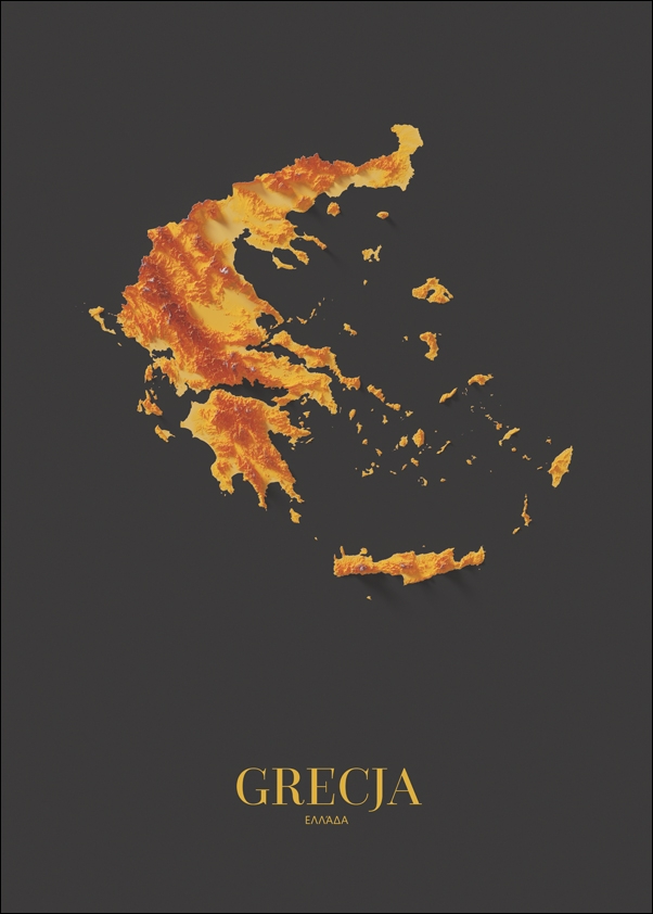 Grecja mapa złota - plakat Wymiar do wyboru: 60x80 cm