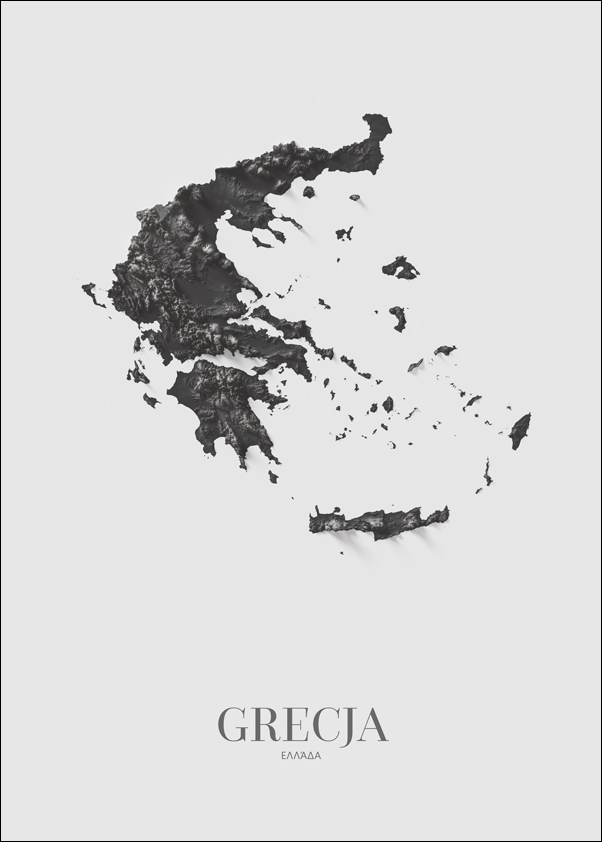 Grecja mapa czarno biała - plakat Wymiar do wyboru: 20x30 cm