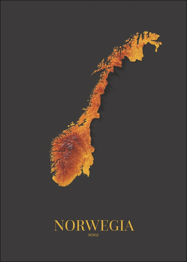 Norwegia mapa złota - plakat Wymiar do wyboru: 40x50 cm
