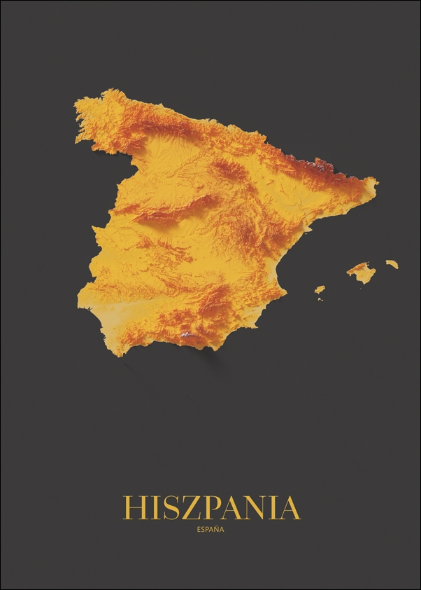 Hiszpania mapa złota - plakat Wymiar do wyboru: 29,7x42 cm