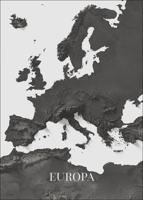 Europa mapa czarno biała Afryka - plakat Wymiar do wyboru: 50x70 cm