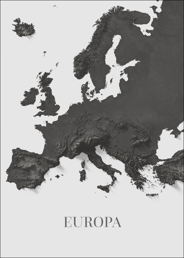 Europa mapa czarno biała - plakat Wymiar do wyboru: 20x30 cm