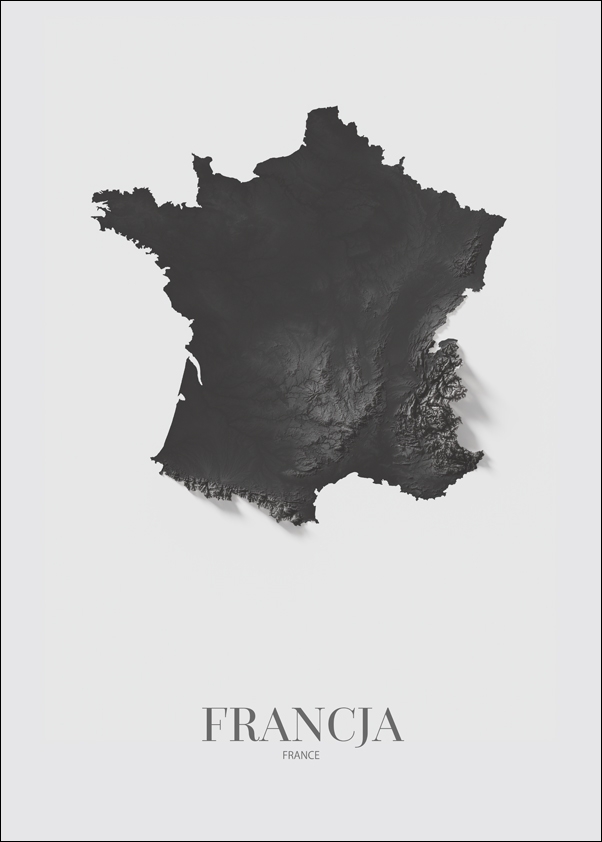 Francja mapa czarno biała - plakat Wymiar do wyboru: 70x100 cm