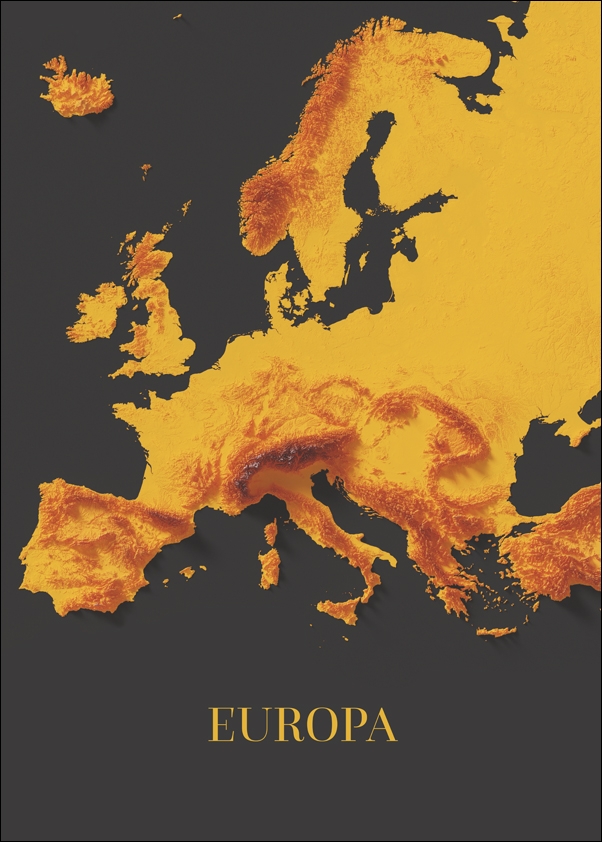 Europa mapa złota - plakat Wymiar do wyboru: 20x30 cm