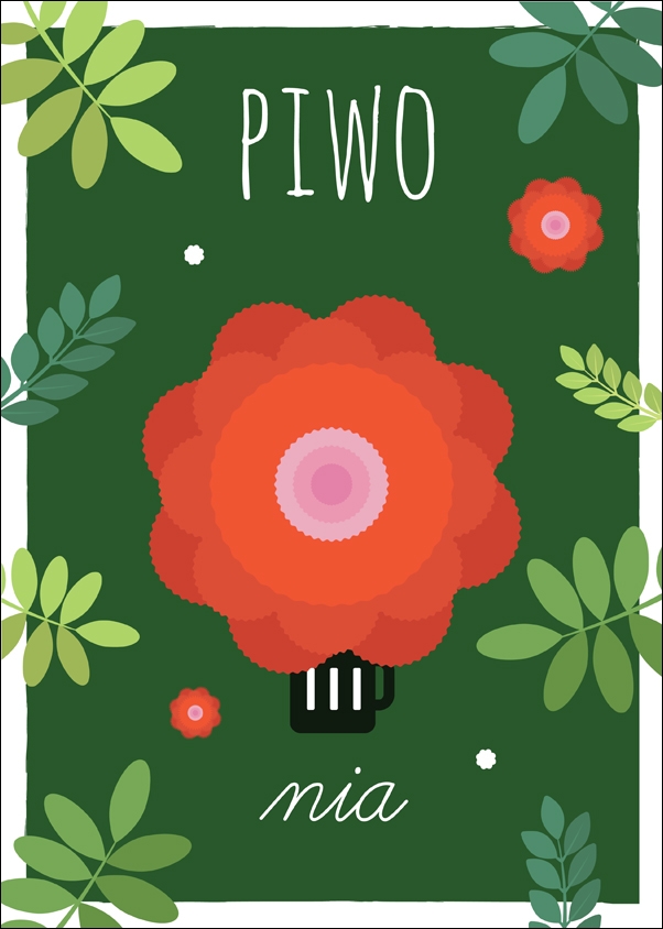 PiwoNia zielone tło - plakat Wymiar do wyboru: 20x30 cm