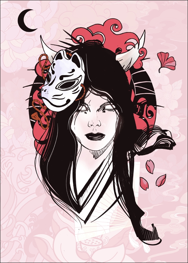 Geisha Kitsune - plakat Wymiar do wyboru: 50x70 cm