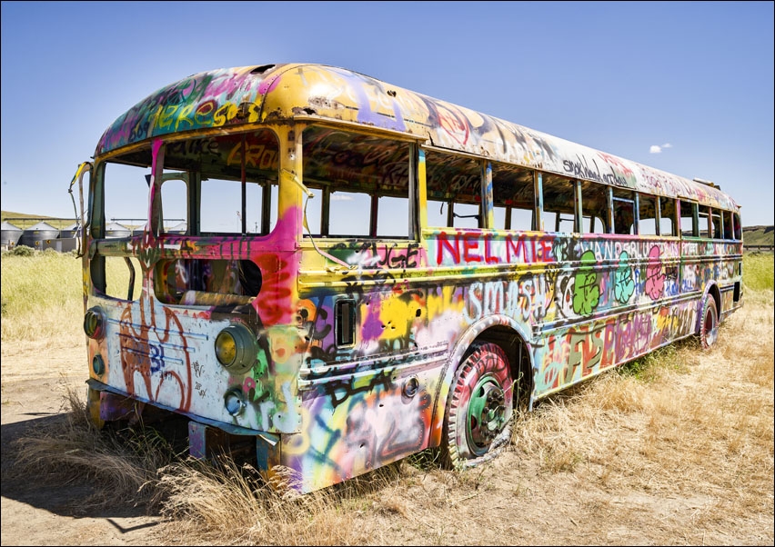 Painted bus in Washtucna, Washington., Carol Highsmith - plakat 50x40 cm