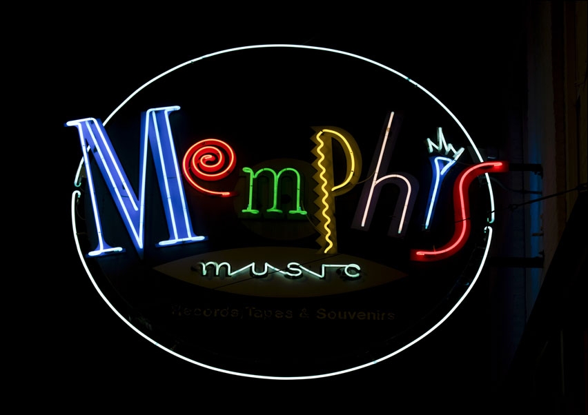 Memphis Music neon sign on Beale Street, Tennessee., Carol Highsmith - plakat 59,4x42 cm