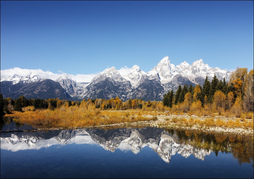 The majestic peaks of the Teton Range reflect in a mountain stream in Grand Teton National Park in northwestern Wyoming., Carol Highsmith - plakat 100