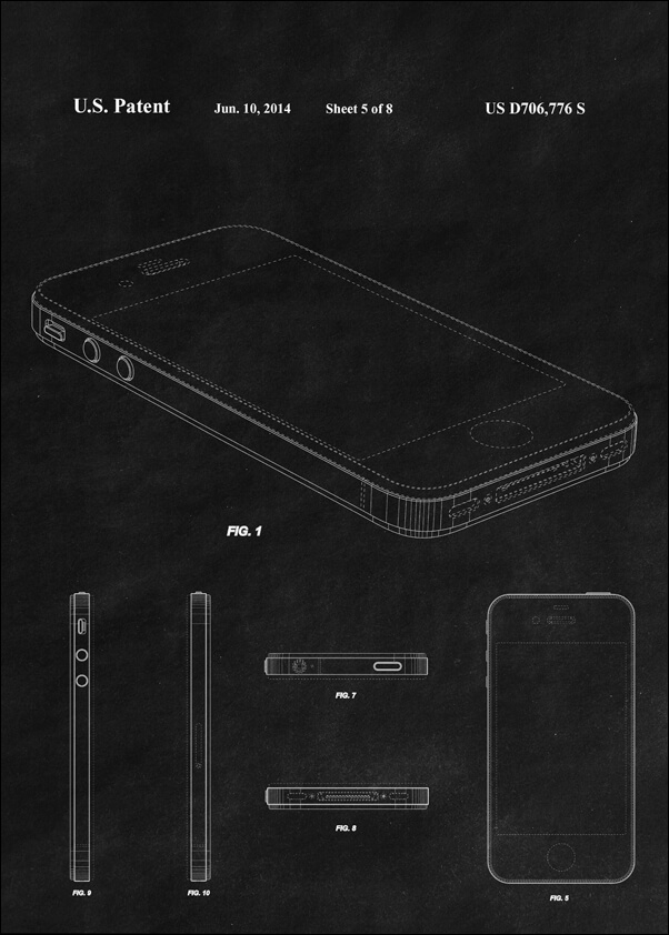 Patent, Iphone 2014 Czarny - plakat Wymiar do wyboru: 29,7x42 cm