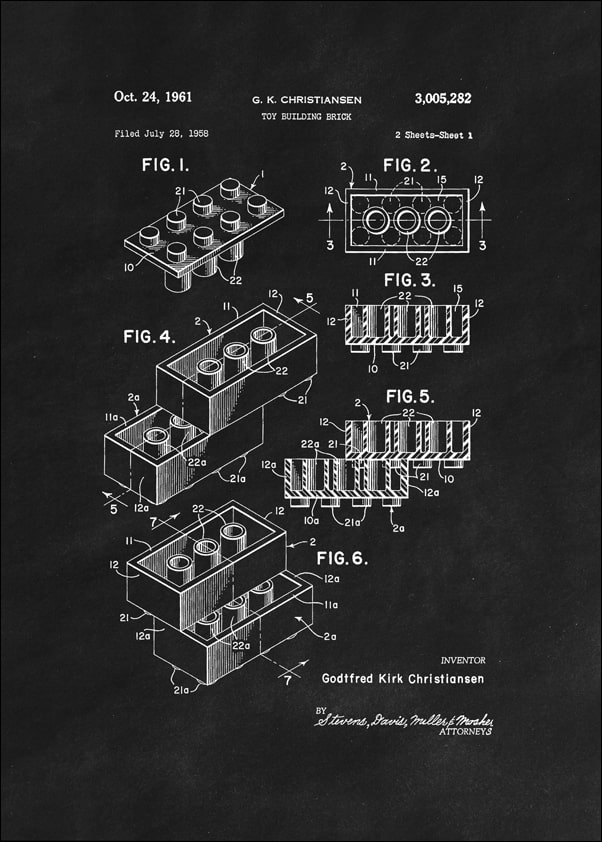 Patent, Lego 1961 Czarne - plakat Wymiar do wyboru: 30x40 cm