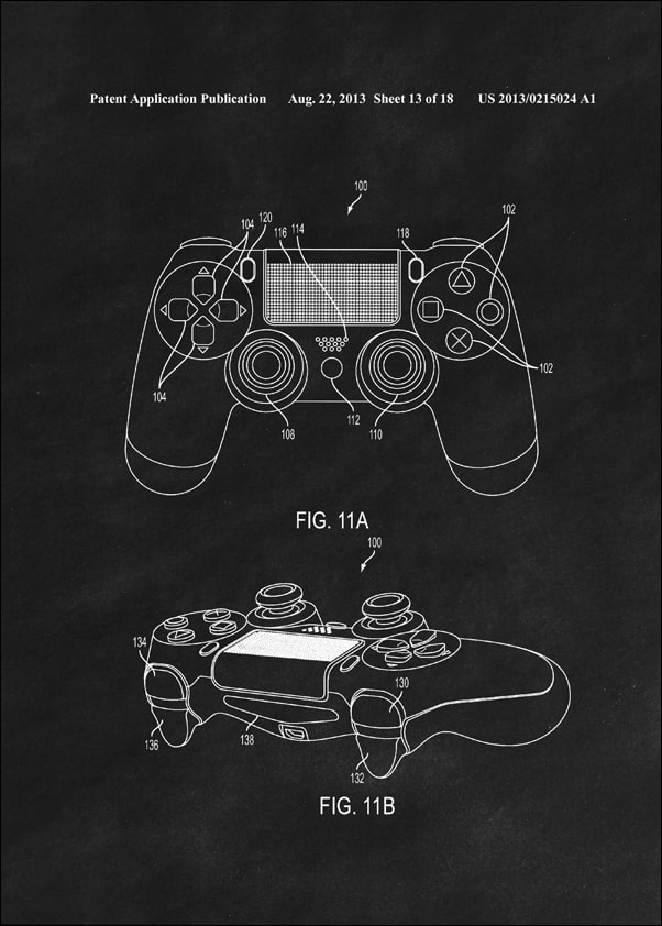Patent, PlayStation Kontroler Dualshock 2013 Czarny - plakat Wymiar do wyboru: 30x40 cm
