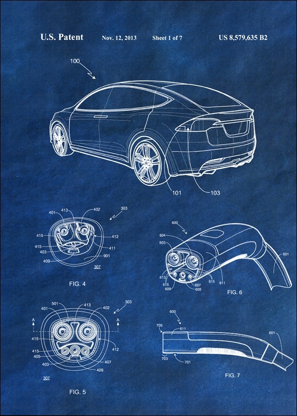 Patent, Pojazd Elektryczny 2013 Niebieski - plakat Wymiar do wyboru: 30x40 cm