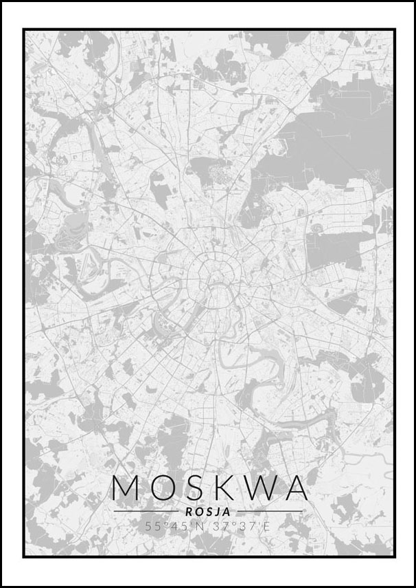 Galeria Plakatu, Plakat, Moskwa Mapa Czarno Biała, 21x29,7 cm