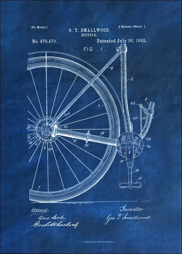 Patent, Rower Projekt z 1892 Niebieski - plakat Wymiar do wyboru: 50x70 cm
