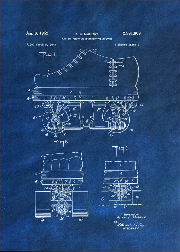 Patent, Łyżworolki Projekt z1952 Niebieskie - plakat Wymiar do wyboru: 50x70 cm