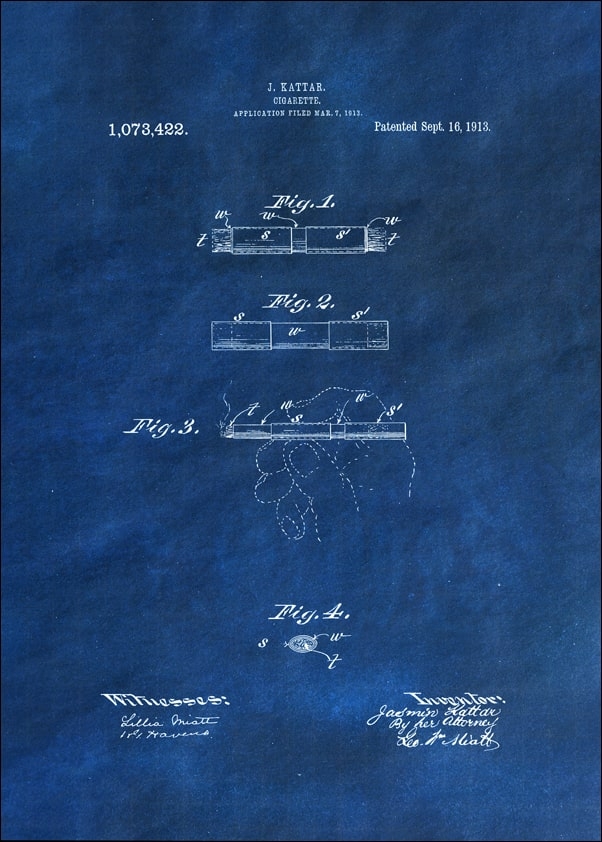 Patent, Papieros Projekt z 1913 Niebieski - plakat Wymiar do wyboru: 29,7x42 cm