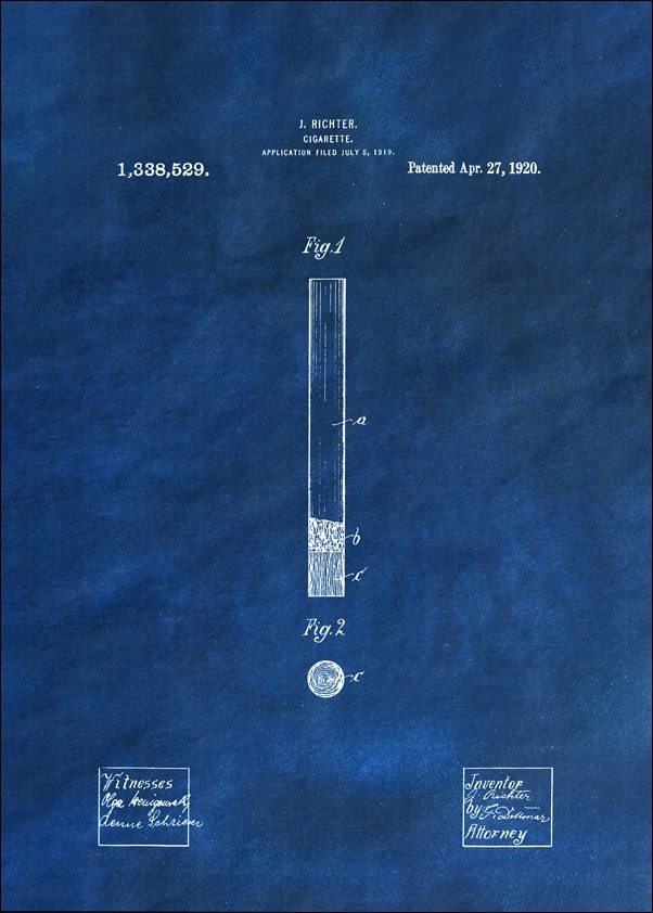 Patent, Papieros Projekt z 1920 Niebieski - plakat Wymiar do wyboru: 30x40 cm