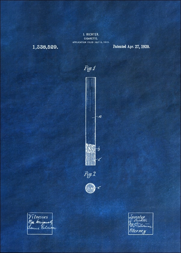 Patent, Papieros Projekt z 1920 Niebieski - plakat Wymiar do wyboru: 40x50 cm