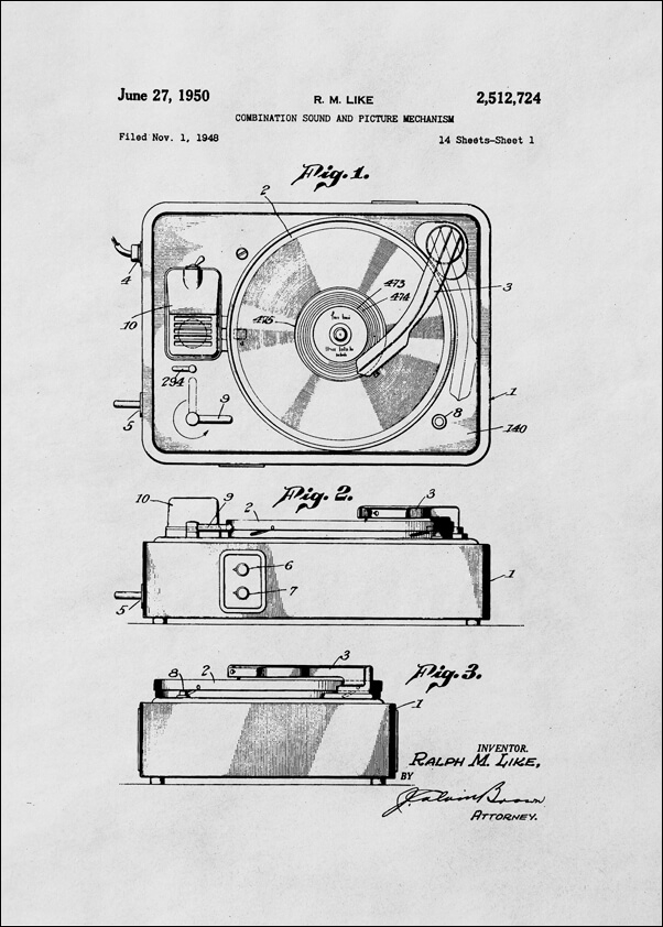 Patent, Gramofon z 1950 - plakat Wymiar do wyboru: 40x50 cm