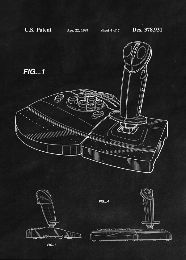 Patent, Joystick Do gier 1997 Czarny - plakat Wymiar do wyboru: 70x100 cm