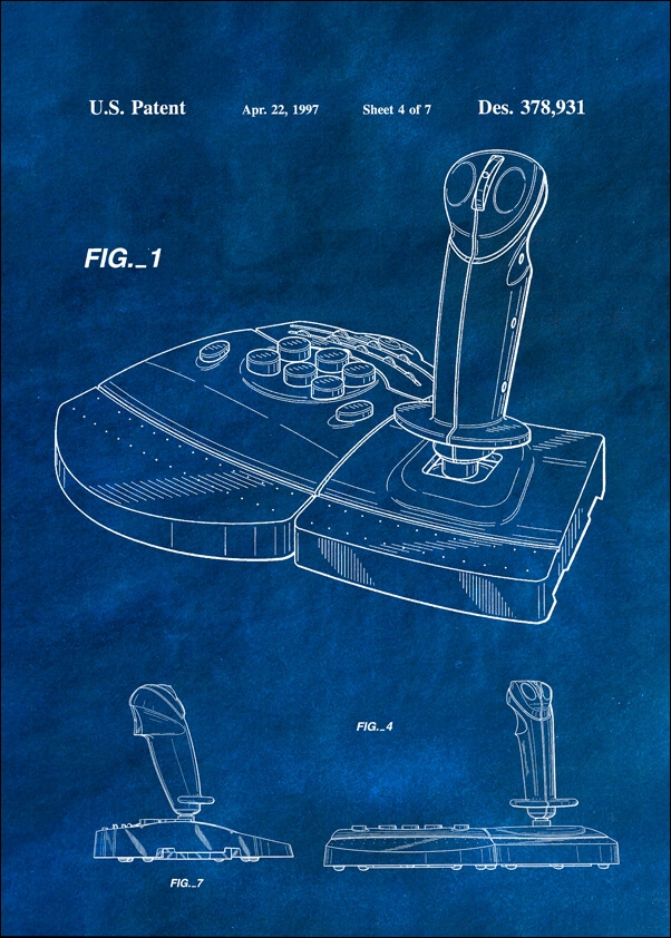 Patent, Joystick Do gier 1997 Niebieski - plakat Wymiar do wyboru: 70x100 cm