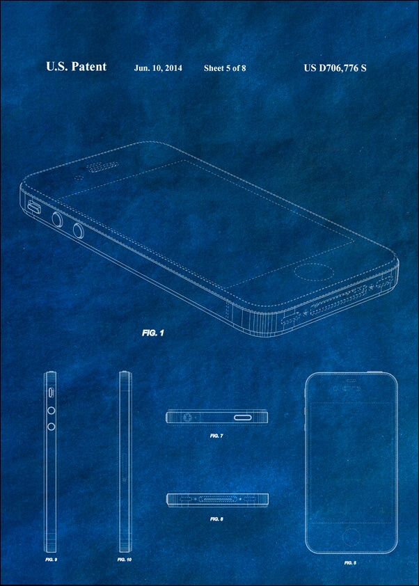 Patent, Iphone 2014 Niebieski - plakat Wymiar do wyboru: 30x40 cm