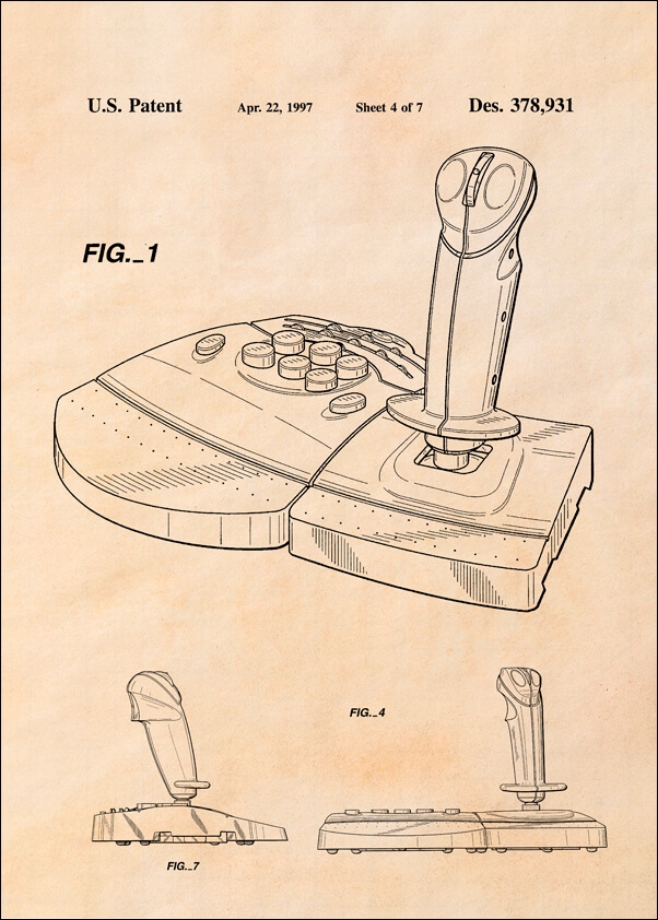 Patent, Joystick Do gier 1997 sepia - plakat Wymiar do wyboru: 40x60 cm