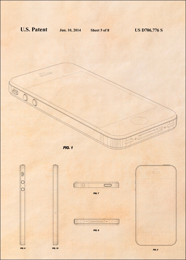 Patent, Iphone 2014 sepia - plakat Wymiar do wyboru: 50x70 cm