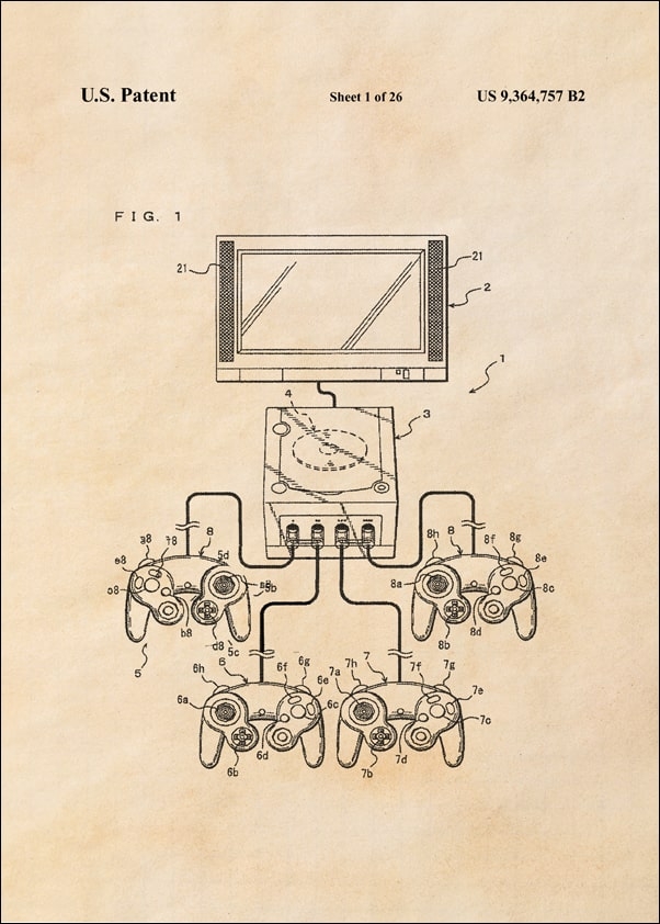 Patent, Konsola Gamecube sepia - plakat Wymiar do wyboru: 50x70 cm