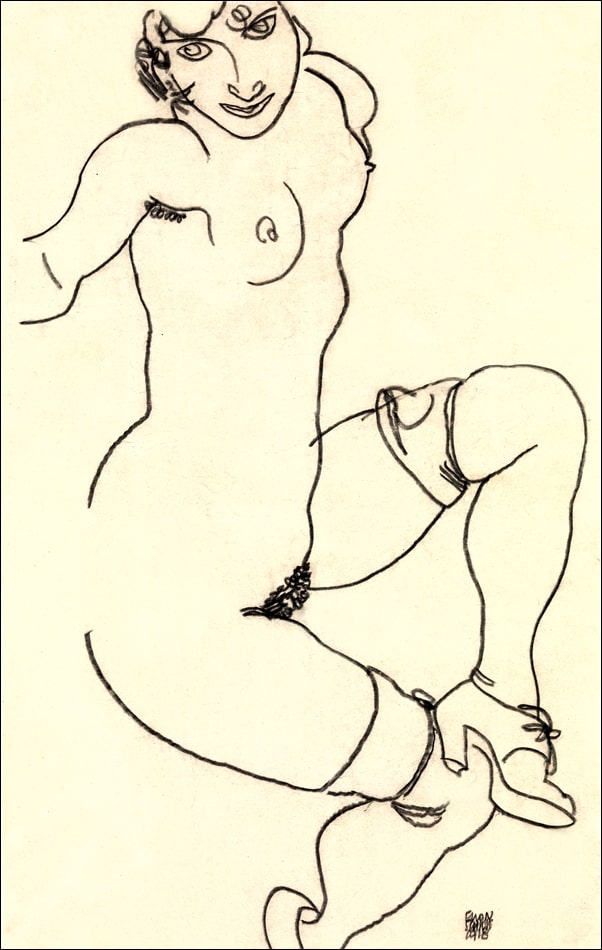 Seated Nude in Shoes and Stockings, Egon Schiele - plakat Wymiar do wyboru: 40x50 cm