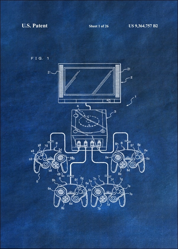 Patent, Konsola Gamecube Niebieski - plakat Wymiar do wyboru: 30x40 cm