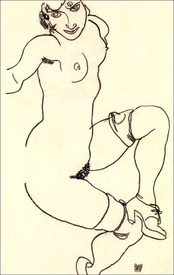 Seated Nude in Shoes and Stockings, Egon Schiele - plakat Wymiar do wyboru: 70x100 cm