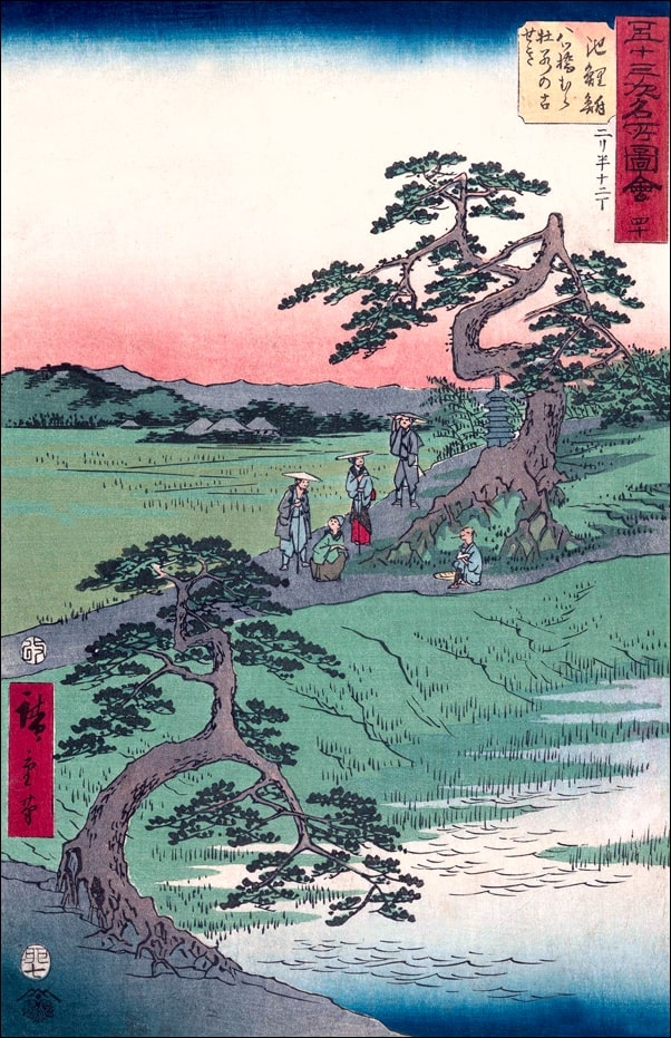 Chiryû The Former Site of the Irises at Eightbridge Village, Hiroshige Ando - plakat Wymiar do wyboru: 40x50 cm