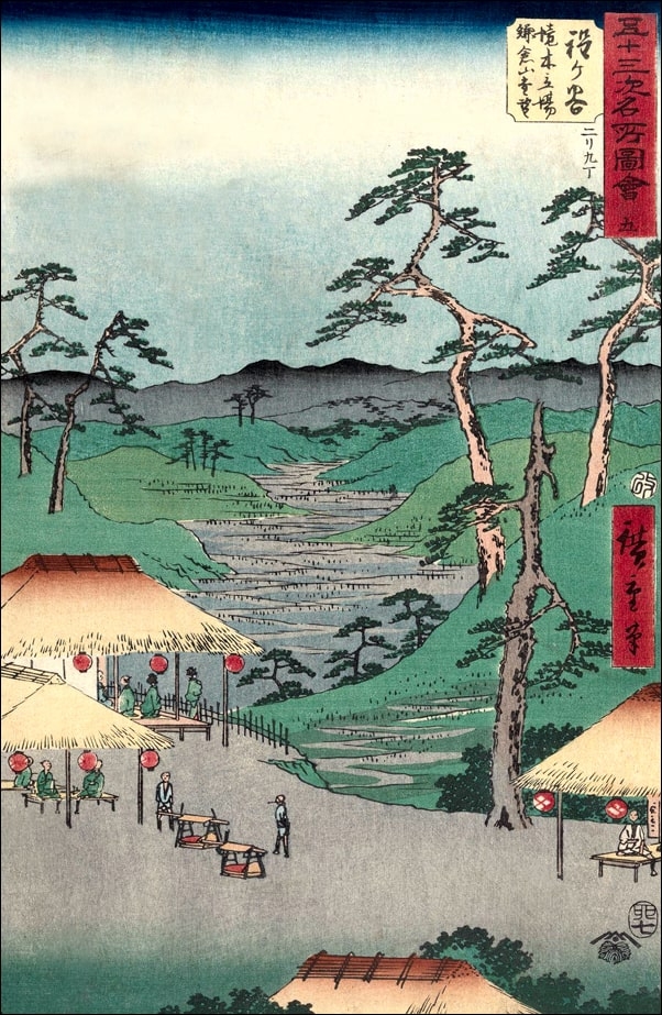 Hodogaya Distant View of Kamakura Mountains from the Boundary Tree Posthouse, Hiroshige Ando - plakat Wymiar do wyboru: 61x91,5 cm