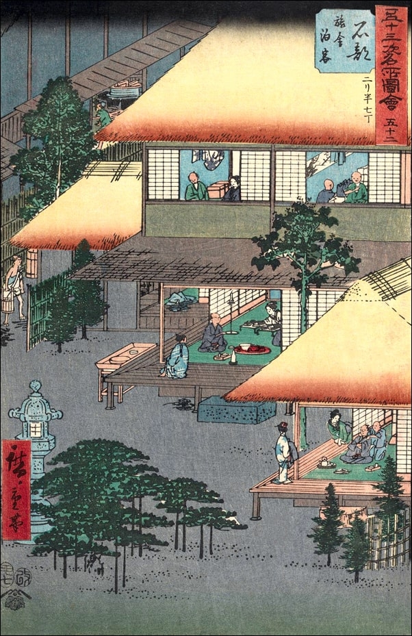 Ishibe Guests at the Inn, Hiroshige Ando - plakat Wymiar do wyboru: 70x100 cm