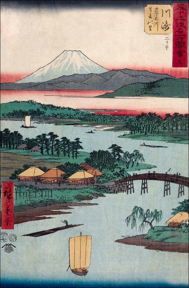 Kawasaki Tsurumi River and Namamugi Village, Hiroshige Ando - plakat Wymiar do wyboru: 50x70 cm