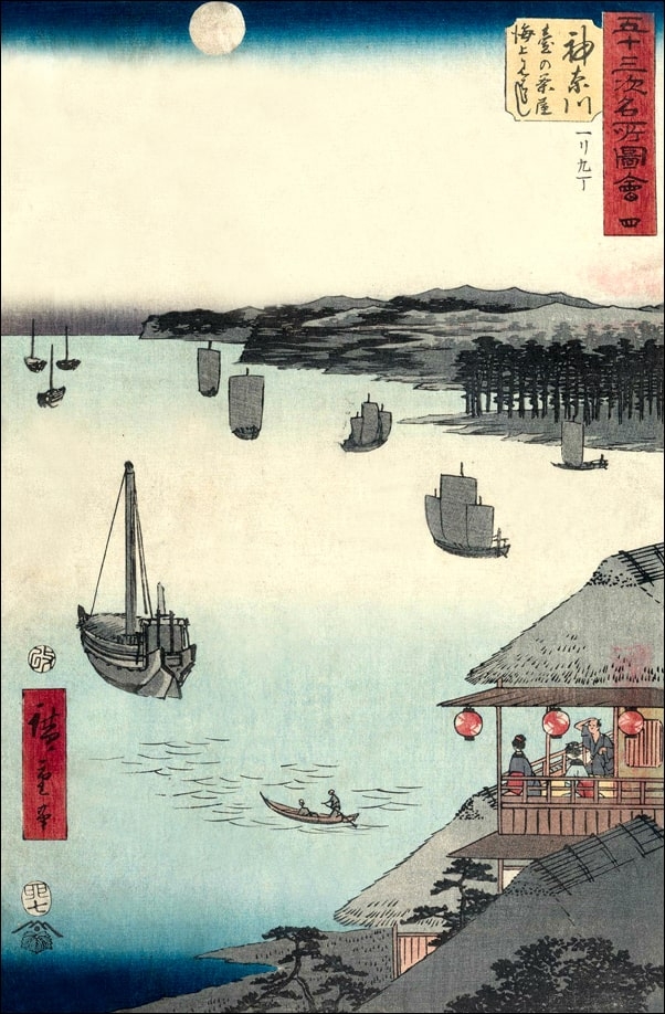 Kanagawa View of the Sea from the Teahouses on the Embankment, Hiroshige Ando - plakat Wymiar do wyboru: 60x80 cm