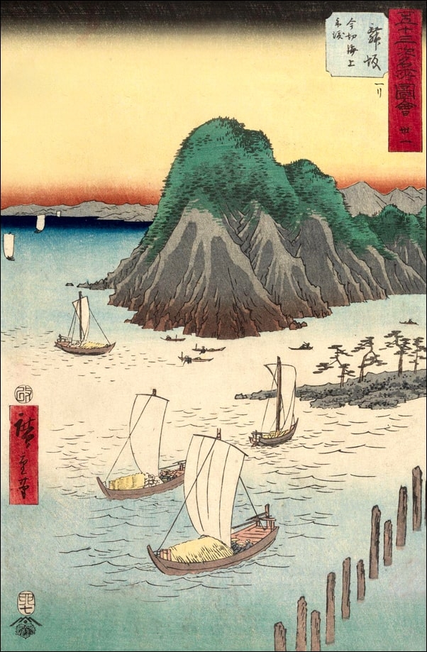 Maisaka Ferryboats on the Sea at Imagiri, Hiroshige Ando - plakat Wymiar do wyboru: 50x70 cm