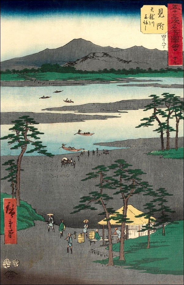 Mitsuke Ferry on the Tenryû River, Hiroshige Ando - plakat Wymiar do wyboru: 40x50 cm