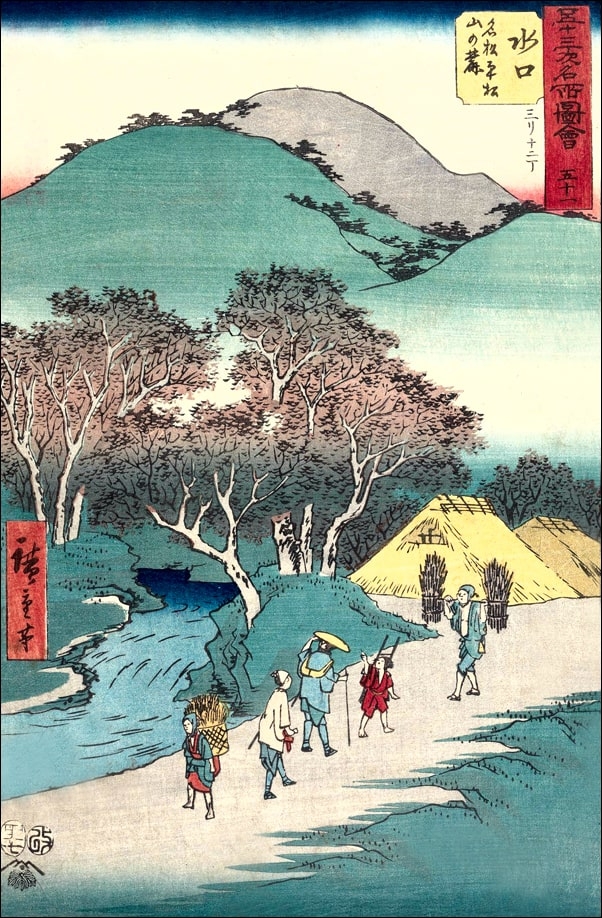 Minakuchi Famous Pine Trees at the Foot of Mt. Hiramatsu, Hiroshige Ando - plakat Wymiar do wyboru: 61x91,5 cm