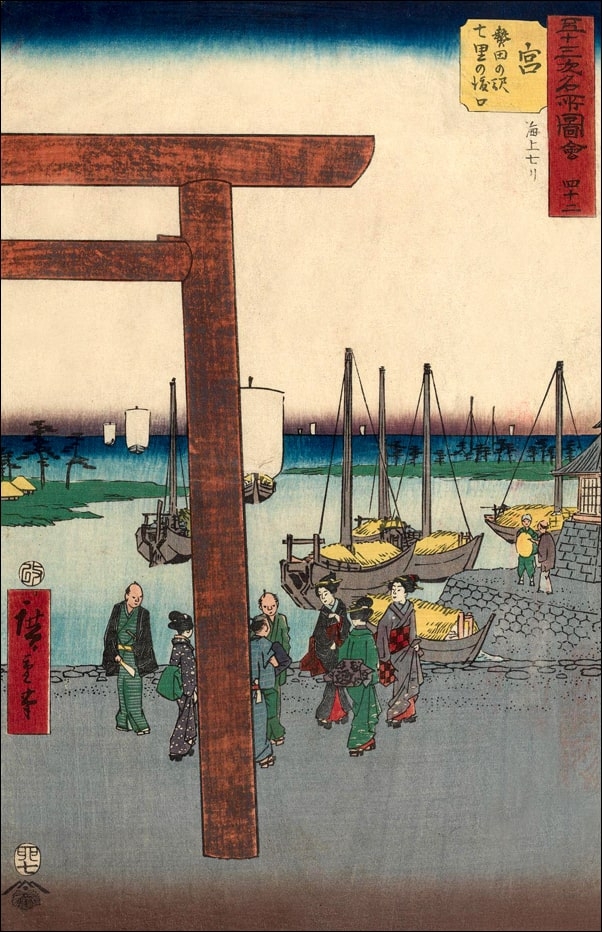 Miya Atsuta Terminal of the Shichiri Ferry, Hiroshige Ando - plakat Wymiar do wyboru: 50x70 cm