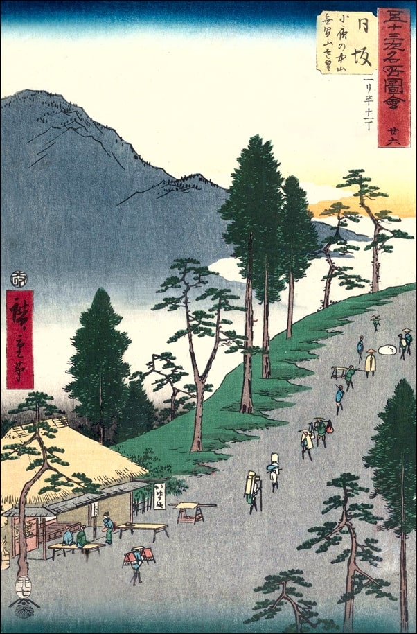 Nissaka Distant View of Mukenzan from Sayo no nakayama, Hiroshige Ando - plakat Wymiar do wyboru: 61x91,5 cm