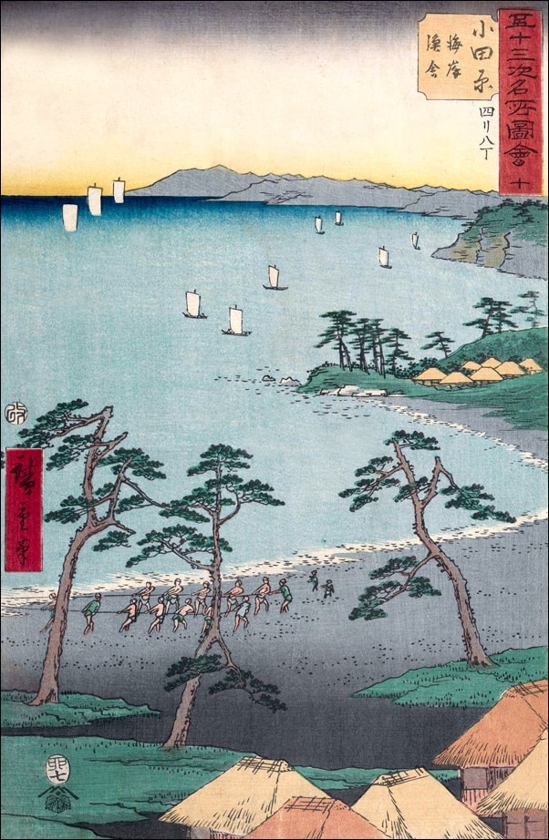 Odawara Fishing Huts on the Beach, Hiroshige Ando - plakat Wymiar do wyboru: 40x50 cm