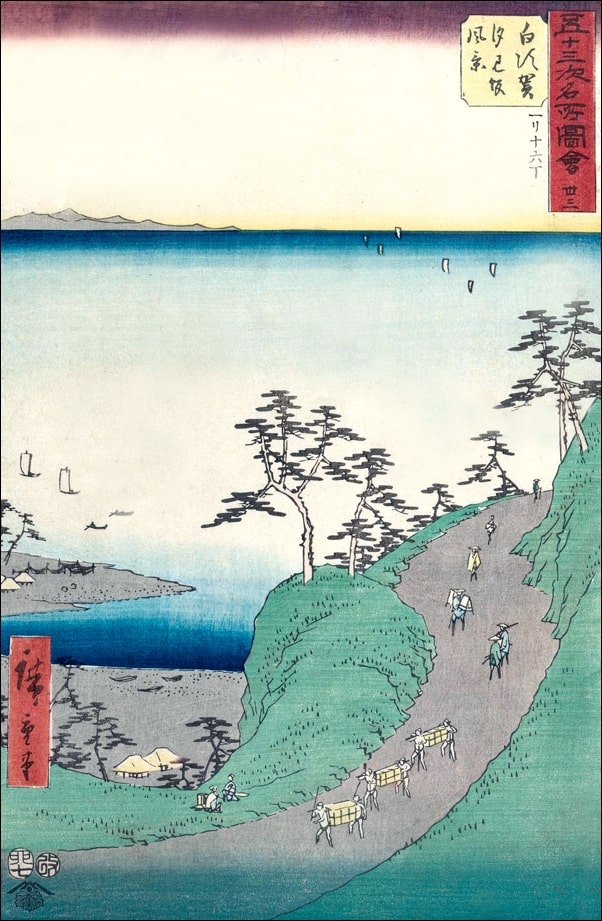 Shirasuka View of Shiomizaka, Hiroshige Ando - plakat Wymiar do wyboru: 50x70 cm