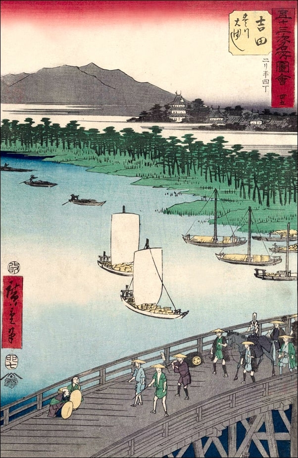 Yoshida Great Bridge on the Toyo River, Hiroshige Ando - plakat Wymiar do wyboru: 40x50 cm